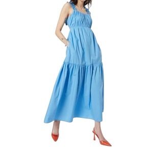 Abercrombie & Fitch Dress Womens Medium Blue Maxi Tiered‎ Ruffle Strap Bow Back